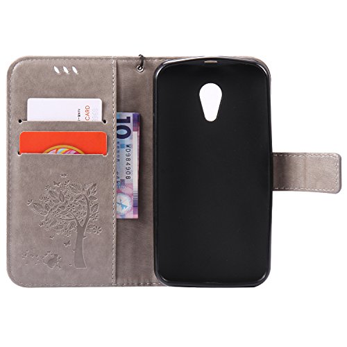 Chreey Motorola Moto G2 / G LTE (5 Zoll) Hülle Cover Case Leder Muster Flip Etui Case Echt ,Kreditkartenslot , geeignet für Ihr Handy-Gehäuse zu schützen,(Baum – Katze) - 3