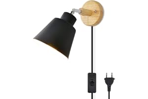 LZGS GO SWING BANDS Applique murale avec prise Macaron Applique murale avec interrupteur E27 Type de lampe Bois Lampe de chevet pour salon et chambre Réglable Prise Applique murale 110/220v (Black Plug)