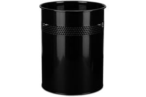 HJH Office 830014 Cestino per carta straccia in Metallo CLEAN III 15L, Pattumiera per scrivania, cucina, bagno, ufficio e scuola, Nero