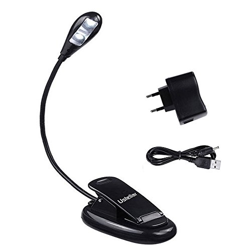 Preisvergleich Produktbild Ustellar LED Leselampe Buchlampe, Wiederaufladbare LED Schreibtischleuchte, 2 Helligkeitsstufe, inklusiv AC-Adapter und USB-Kabel, Tragbar und Flexibel LED Arbeitsplatzleuchten mit Klammer für Kindle und Notenpult