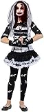  Novia de 4 Piezas Dead Bride of Frankenstein + Tights Halloween Book Day Disfraz Disfraz (Edad 8-10) Negro
