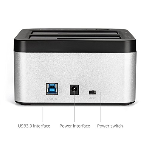 HandAcc USB 3.0 Offline Klon Docking Station mit 2 Einschüben, optimiert für HDD / SSD Festplatte, 2,5″ und 3,5″, 2,5 und 3,5 Zoll (SATA I / II / III), inklusive USB 3.0 Kabel und 12V 4A Netzteil, unterstätzt 2x 6TB - 5