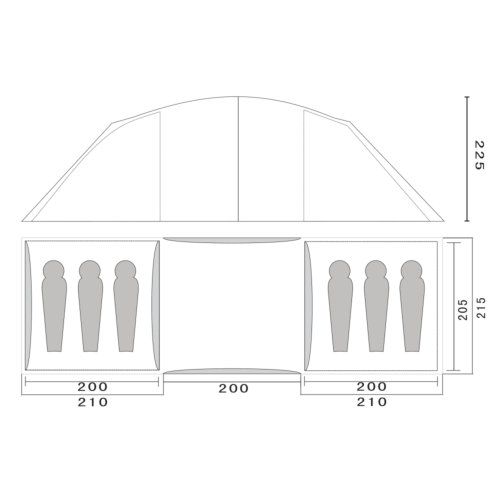 10T Weston 6 - 6 Personen Vis-A-Vis Geodät-Zelt 2 Schlafkabinen 3 Eingänge WS=5000mm -