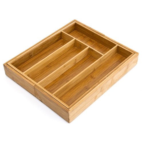 Relaxdays Besteckkasten aus Bambus H x B x T: ca. 33,5 x 29 – 45 x 5 cm ausziehbarer Besteckeinsatz als Küchenorganizer und Schubladeneinsatz große Besteckeinlage mit 5 bis 7 Fächern Organizer aus Holz, natur - 3