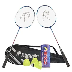 Hipkoo Sports Intact Aluminum Badminton Rackets Set of 2 | Wide Body Shuttle Bat with Cover and 3 Shuttlecocks | Ideal for Beginner| Lightweight and Sturdy| Multicolor