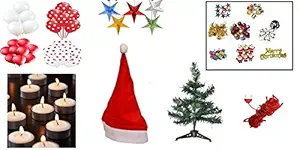 SC Jumbo combo for Christmas Decoration - Tree, Santa Cap, Rice Light, Tealights, Paper Stars, Balloons, 16 pcs Tree Decorations (Balls, Bells, Gifts, Drums, Candy Sticks & SantaClaus, Stars)_Combo_04