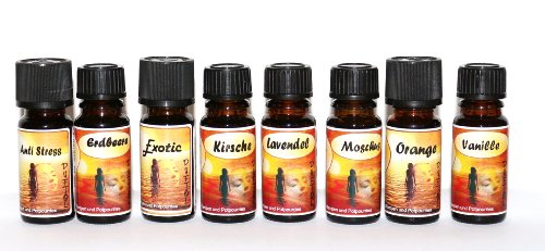 Duftöle (710) Raumduft 8-er SET Aromaöle Anti Stress, Erdbeere, Exotic, Kirche, Lavendel, Moschus, Orange, Vanille