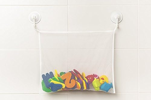 LIVIVO ® Extra Large Hanging Bath Toy Storage Net Bag – Washable and Mould Resistant Net for Organising Your Childs Bath Toys with Strong Suction Hooks to Securely Attach to Smooth Tiles