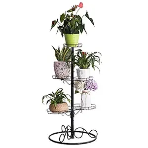 Weston Crafts 3-Tiered Scroll Classic Plant Stand Decorative Metal Garden Patio Standing Plant Flower Pot Rack Display Shelf Holds 5-Flower Pot with Modern Design
