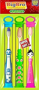 BigBro Kids Toothbrush Extra Soft Bristle with Cover Cartoon Shape Designer Fancy For Children For Boys and Girls (Ages 2+) (Super Saver Pack of 3)