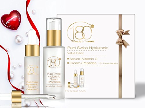 180 Cosmetics - The Ultimate - Strength "Younger You" Bundle - 180 Cosmetics Pure Swiss Hyaluronic Acid Serum + Vitamin C + Pure Swiss Hyaluronic Cream + Peptides. TWO AMAZING PRODUCTS AT AN INCREDIBLE PRICE! No Needles Needed & Highest Concentration of Hyaluronic Acid Skincare Line - Designed to Fill Fine Lines & Wrinkles to Plump Smooth & Hydrate For Younger Looking Skin. Anti Aging - Anti Wrinkle - Instant Lift Solution - Strengthen- Face Lift - Tone - Rejuvenate - Facelift Beauty Deals