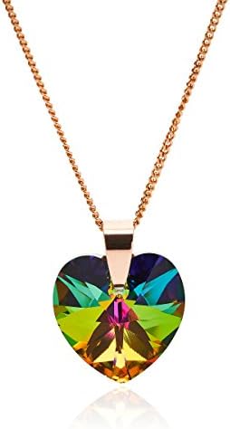 925 Sterling Silver 18ct Rose Gold Plated - Pendant Necklace with Swarovski Heart Crystal - Premium Quality, Stylish, Fashion &amp; Perfect Gift Idea - Exclusively by Galaxy Fashion Jewellery