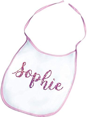 Custom Baby Girls Name Pink Bib Towel Glitter Vinyl Toddler Personalised Gift For Kids Children Polyester 24cm x 22cm