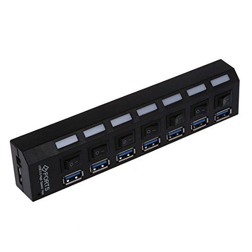 SODIAL(R) 7 Fach Hub Schaltbar USB 3.0 Verteiler Adapter Fuer Notebook Laptop PC Computer - 3
