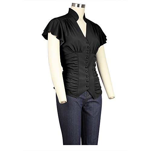 High collar black blouse Clearance