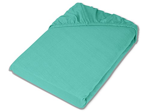 Jersey Spannbetttuch in bewährter Qualität – erhältlich in 16 modernen Farben und 5 verschiedenen Größen, 180-200 x 200 cm, türkis - 2