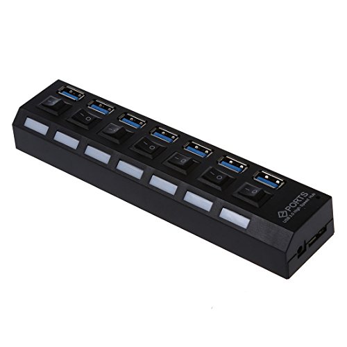 SODIAL(R) 7 Fach Hub Schaltbar USB 3.0 Verteiler Adapter Fuer Notebook Laptop PC Computer