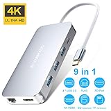 💪【Superschnelle Datenübertragung 5 Gbit/s】4 x USB 3.0 Ports bieten die Möglichkeit, die USB Geräte mit Ihrem Type-C Laptop oder Smartphone einwandfrei verwenden, bzw. Daten zu übertragen. Z.B. Maus, Tastatur, USB Sticks usw. Die Übertragungsgeschwindigkeit erreicht 5 Gbit/s. Die Eingebaute SD & Mirco SD Kartenleser ermöglichen das schnelle Verfahren von Dateien (Max. 800 Mbps) von universalen SD/Micro SD-Speicherkarten, ideal zum Übertragen für Dateien.