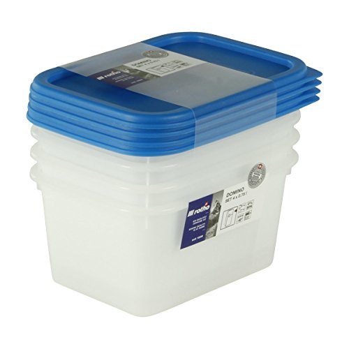 Rotho Gefrierdose "Domino" - Aromafeste Aufbewahrungsbox - 4er Set Vorratsdose BPA-frei - Reinigung der Gefrierdose in der Spülmaschine - 0.75 l Inhalt pro Gefrierbox - weiss/blau
