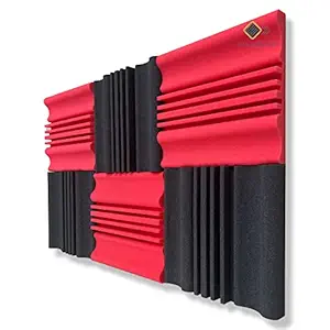 YGM Acoustic Foams Wave Diffuser Premium Studio Absorption Foam Wall Panel - PACK of 6, Red + Black, 12'' X 12'' X 2'' Broadband Sound Absorber - Periodic Groove Structure