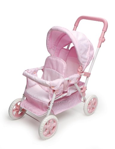 Badger Basket Folding Double Doll Front-to-Back Stroller - Pink Gingham (fits American Girl dolls)