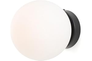 Alpinaluz Aplique de Pared y Techo – Pantalla Esférica de Cristal Opalino de 15 cm, Base de Acero, Casquillo E27, Estilo Moderno Minimalista para Interiores (Negro)