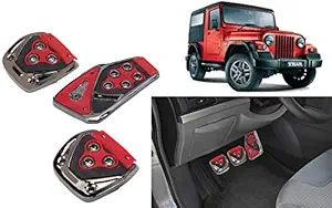 Selifaur - 3 Pcs Red Non-Slip Manual Car Pedals kit Pad Covers Set for Thar