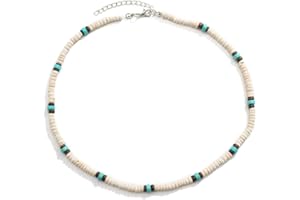 GAUEIOUR Coconut Bead Surfer Necklace,Bohemian Style Turquoise Coconut Shell Wood Bead Patchwork Necklace, Personalized Surfer Waterproof Handmade Jewelry Accessories, Jewelry Gifts