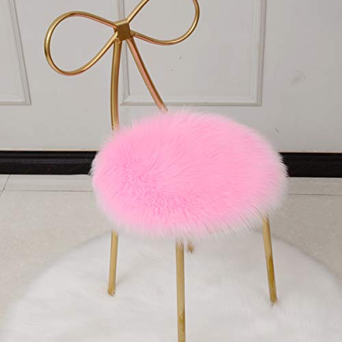 Faux Fur Sheepskin Chair Pads with Ties, Round Rug Floor Seat Cushion for Chairs Decorative Chair Cushion,pink, 35x35cm(14x14inch)