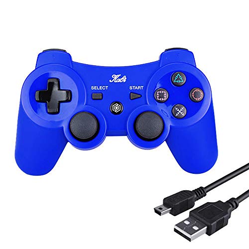 Mando Ps3 Inalámbrico para PS3 Controller Bluetooth para Playstation 3 Gamepad con Función SIXAXIS y Doble Vibración, Wireless Rechargable Joystick (Azul)