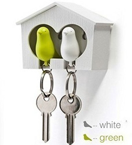 Flyyfree Paar Kunststoff Hausspatz Vogel Schlüsselanhänger + Schlüsselanhänger + Whistle grün-weißen Vogel