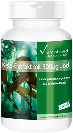 Kelp Extract containing 300mcg Iodine - ! Bulk Pack for 1 Year ! - Vegan - high dose Iodine - 360 Tablets