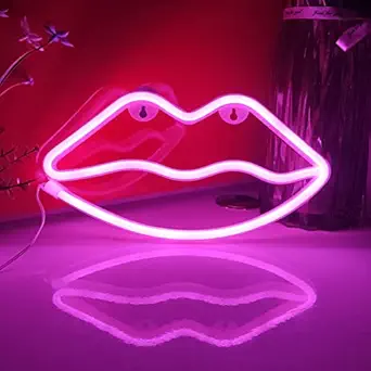 Lip Neon Sign Pink Purple, 3-AA Battery Powered Neon Light,LED Lights Table Decoration,Girls Bedroom Wall D?cor,Kids Birthday Gift,Wedding Party Supplies Business Gifts Neon Signs
