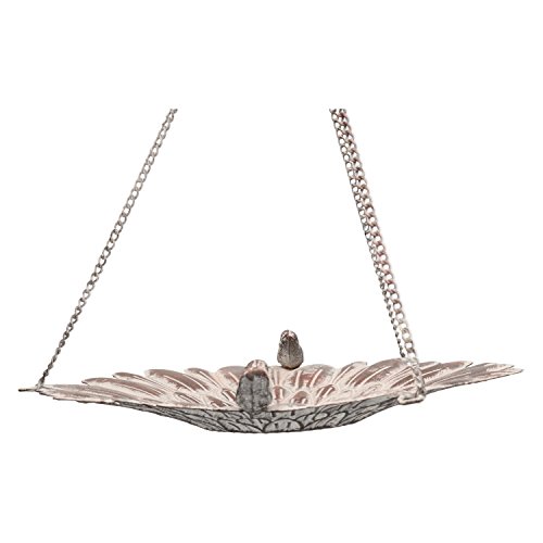 Vogeltränke zum hängen Futterstelle aus Eisen für Vögel mit 2 Vögeln Braun Wasserschale Rostfarben - 4