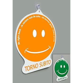 Cartello APERTO/TORNO SUBITO Bifacciale Con Emoticon - Per Vetrine Negozi E Uffici - Foto 7