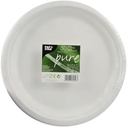 Papstar 81326 50 Plates Pure Sugar Cane Fibre Undivided Diameter 26 cm 2 cm White