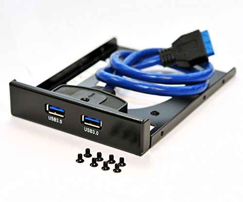 RHOMBUTECH® 3,5" USB 3.0 Front Panel 2-Port | Einbaurahmen für 2,5" SSD / HDD (bis 9,5mm Höhe) aus Metall | PC und MAC | schwarz | USB 1.1 und USB 2.0 abwärtskompatibel (USB3.0 Front Panel Metall)
