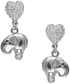 Cristalina Silver Tone Elephants and Hearts Swarovski Crystal Drop Earrings