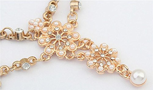 DDLBiz® Perlen-Troddel-Blumen-Ausdehnungs-Stirnband-Haar-Band-Kristallhaar-Kette Gold - 6