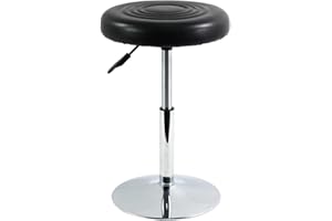 FURWOO Taburete de SPA con Cojín Redondo Corto de Cuero PU Ajustable en Altura Taburete de Salón Giratorio para Hogar Cocina Peluquería Pequeño (Negro)