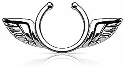 1 x Surgical Steel Wide Straight Angel Wings Clip On Fake Nipple Non Piercing