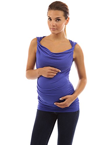 PattyBoutik Mama Twisted Cowl Neck Camisole Tank Sleeveless Tunic Casual Maternity Top (Blue 8/10)