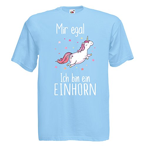 EINHORN Unisex T-Shirt Mir egal ich bin ein Einhorn mit Unicorn Motiv Spruch Cool Sky Blue L EINHORN Unisex T-Shirt Mir egal ich bin ein Einhorn mit Unicorn Motiv Spruch Cool Sky Blue L