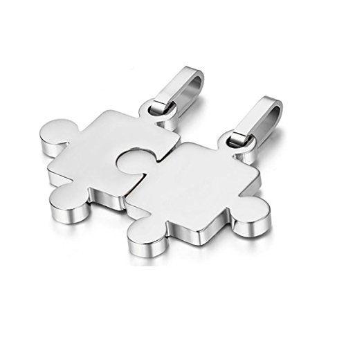 QHGstore Lover's Jigsaw Shaped Pendant Titanium Steel Pendant Necklace for Unisex titanium steel color 45*28*2mm