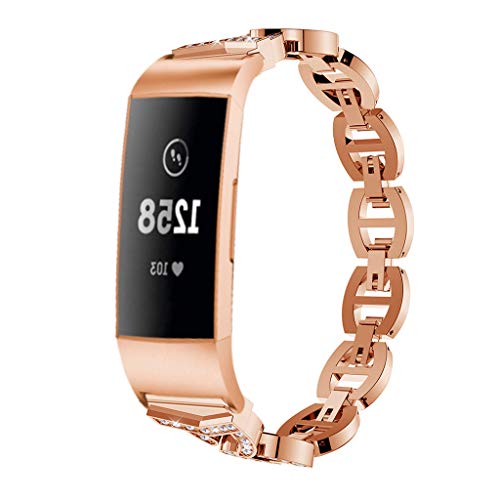 Preisvergleich Produktbild Skryo_ Uhren&Uhrenarmbänder Skryo Luxuslegierungskristall Uhrenarmband Handgelenkriemen für Fitbit Charge 3 (Rose Gold)