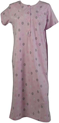 Ladies Floral 100% Cotton Nightdress Womens Short Sleeved Flower Nightie Small (Pink)