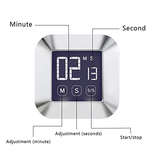 E-More Küchenuhr Timer, Touchscreen Digitaler Küchentimer, Kurzzeitmesser Küche Magnetischer Elektronischer Zeitschaltuhr und Stoppuhr Schallendem Alarm mit LCD Display - 3
