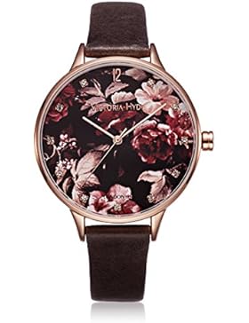 VICTORIA HYDE Design Blume Uhren Damen 7mm dünn Blumenmuster Rosegold Zifferblatt Frauen Armbanduhr Quarzuhr mit...