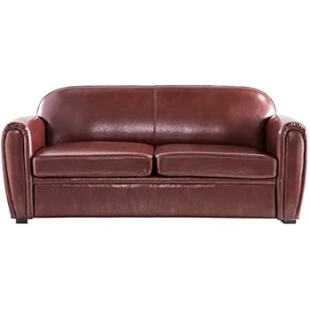 Miliboo Canape Club Convertible Cuir Marron Clair 3 Places Cuir