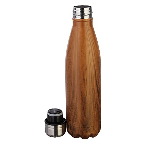 KING DO WAY Thermobecher + Trinkflasche Edelstahl Sportflasche Wasserflasche Camping Reisebecher Haelt Getraenke warm oder kalt 500 ml / 18 BPA frei Dunkelgelb Holz farbe - 2